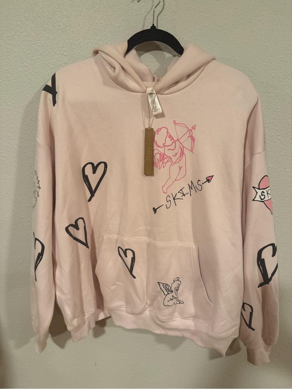 SKIMS BARELY PINK ANGEL SKETCH HOODIE COTTON FLEECE NWT XL - Picture 2 of 5